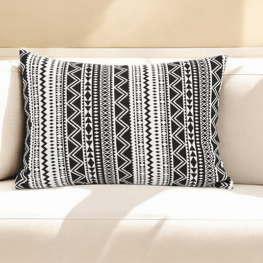 14" X 20" Black And White Fabric Lumbar Throw Pillow