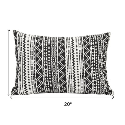14" X 20" Black And White Fabric Lumbar Throw Pillow
