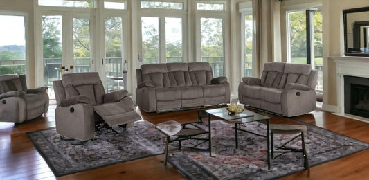 Three Piece Indoor Brown Microsuede Six Person Seating Set