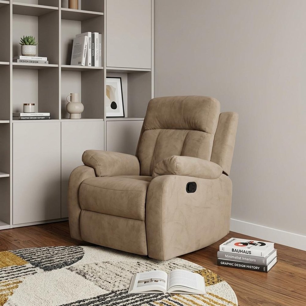 63" Beige Leather Match Recliner