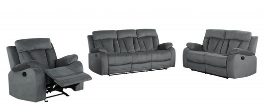 Three Piece Indoor Gray Microsuede Six Person Seating Set