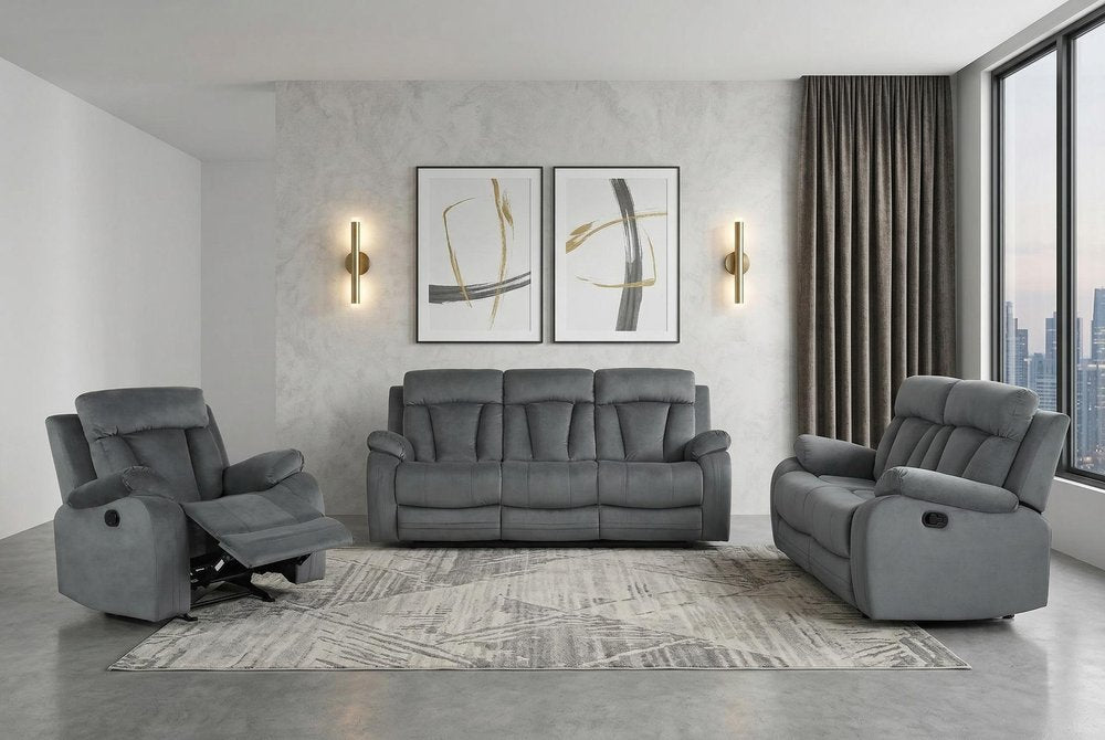 Three Piece Indoor Gray Microsuede Six Person Seating Set