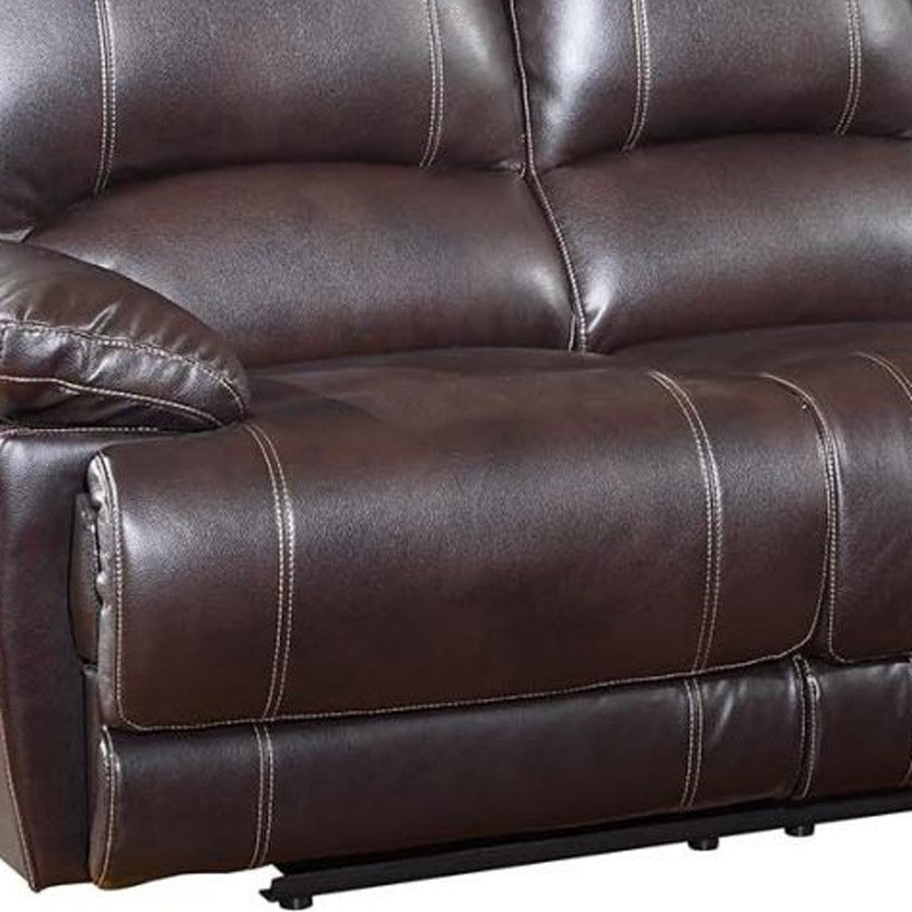 89" Brown Microfiber Reclining Sofa With Black Legs