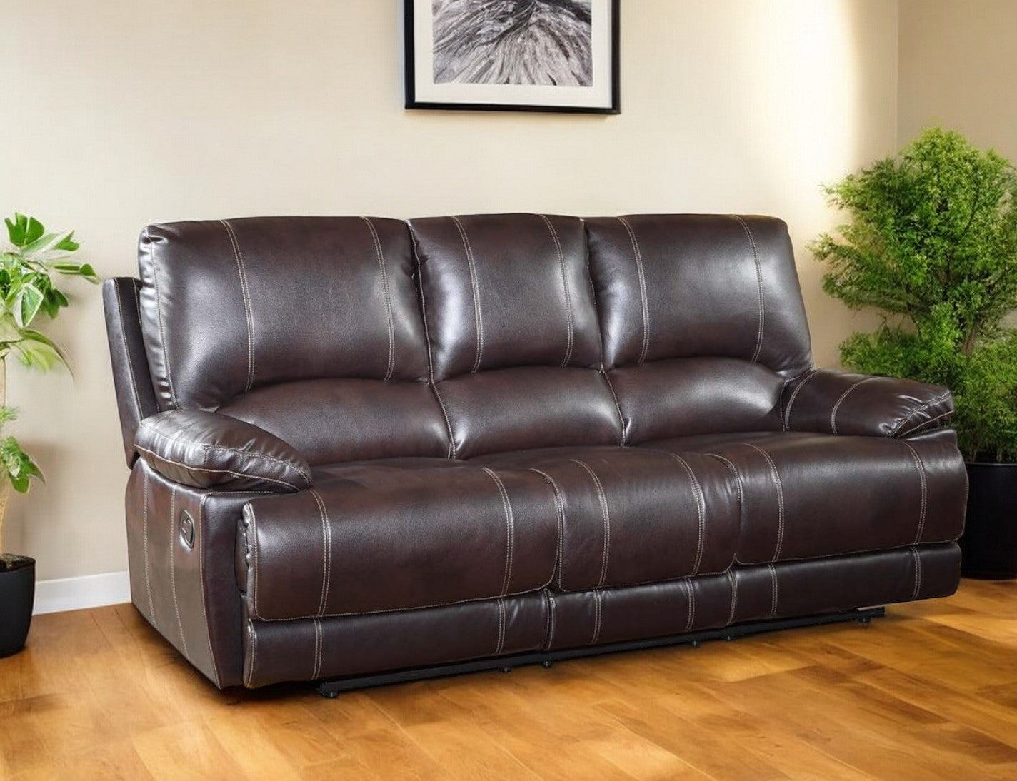 89" Brown Microfiber Reclining Sofa With Black Legs