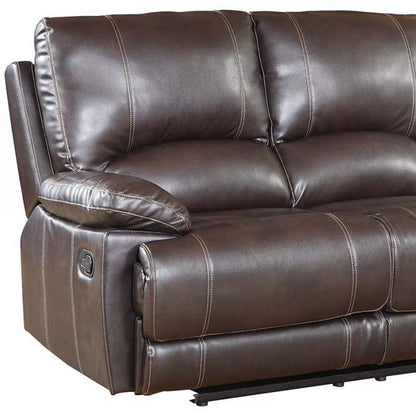 65" Brown Faux Leather Manual Reclining Love Seat