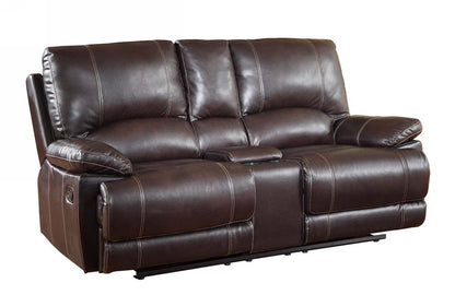 76" Brown Faux Leather Manual Reclining Love Seat With Storage