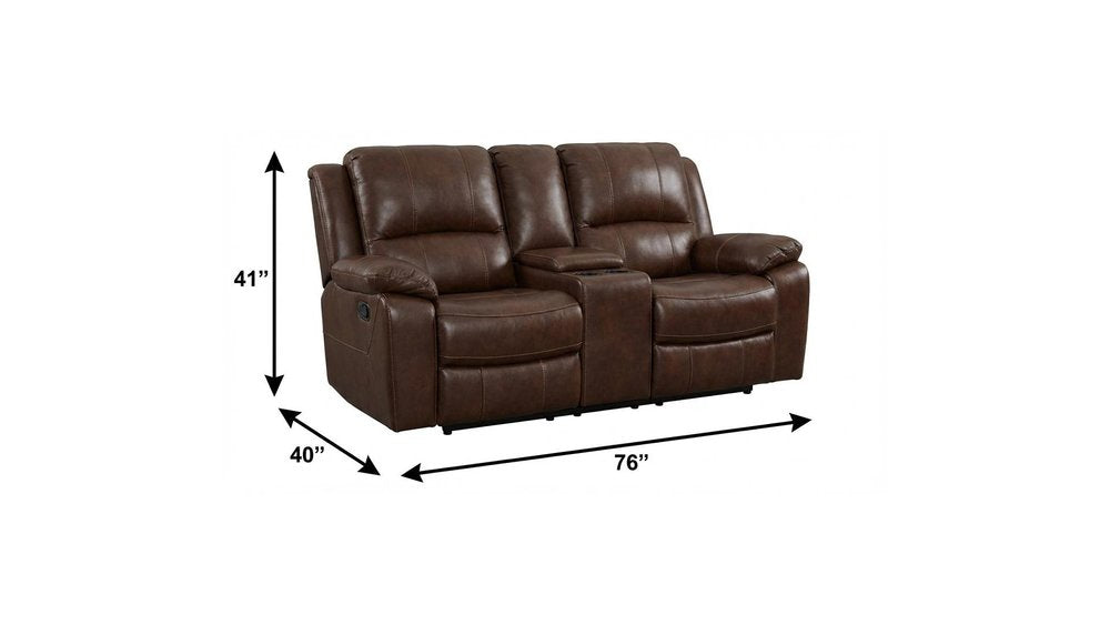76" Brown Faux Leather Manual Reclining Love Seat With Storage