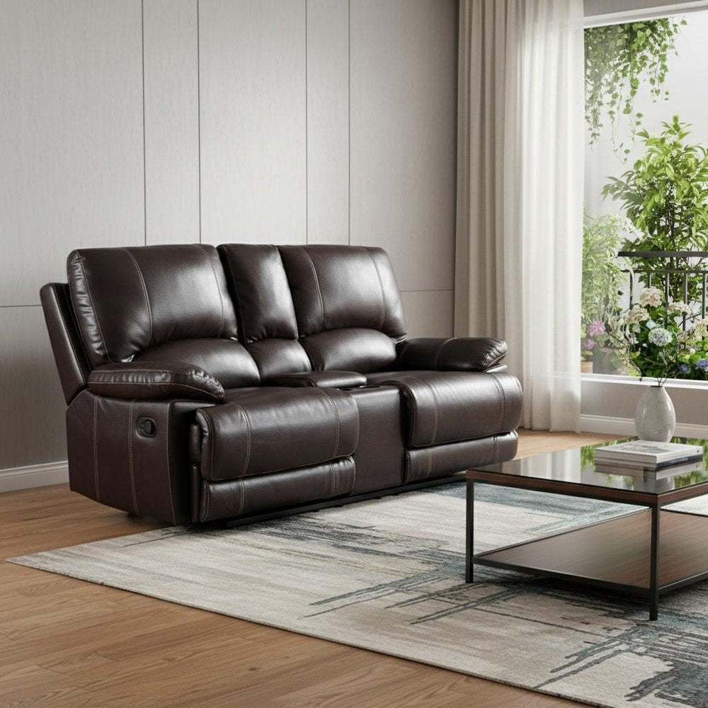 76" Brown Faux Leather Manual Reclining Love Seat With Storage