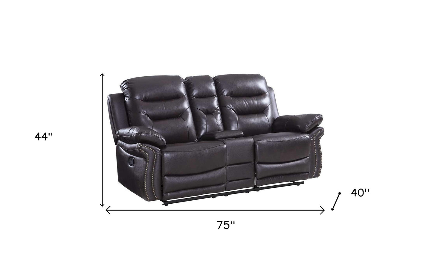 75" Brown Faux Leather Manual Reclining Love Seat With Storage