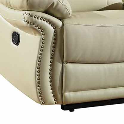 75" Beige Faux Leather Manual Reclining Love Seat With Storage