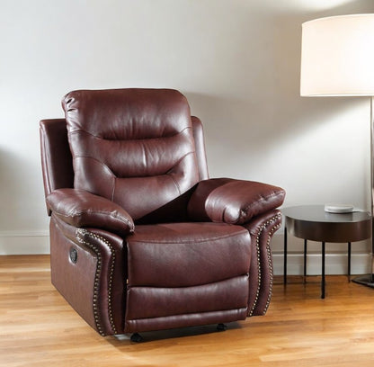 41" Burgundy Leather Match Recliner