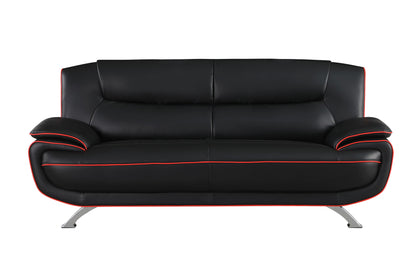 80" Black Leather Sofa With Silver Legs