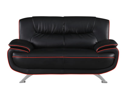 64" Black And Silver Faux Leather Loveseat