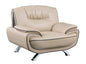 47" Beige And Silver Leather Match Club Chair