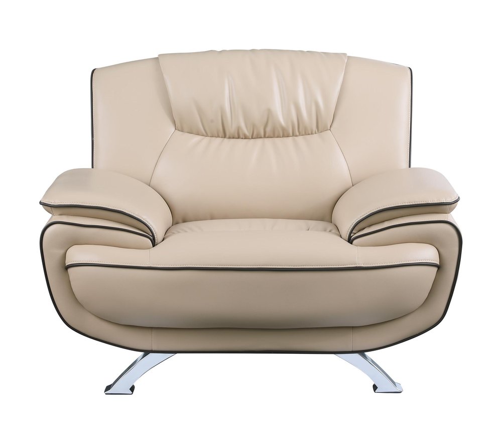 47" Beige And Silver Leather Match Club Chair