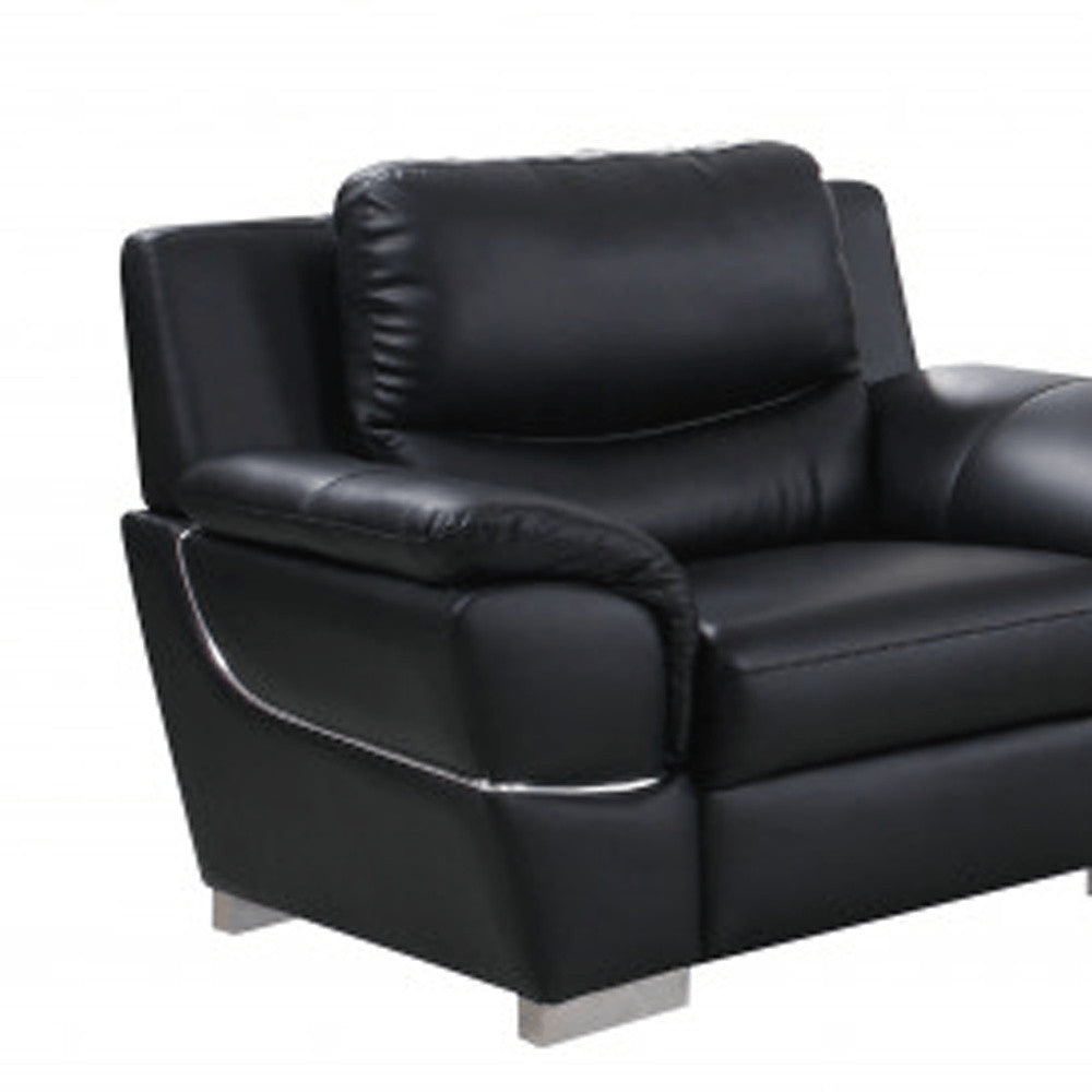 Three Piece Indoor Black Genuine Leather Six Person Seating Set