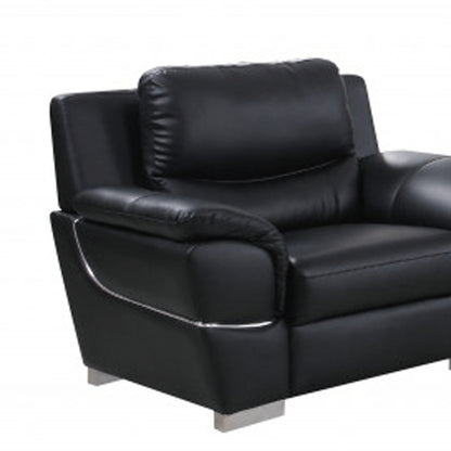 Three Piece Indoor Black Genuine Leather Six Person Seating Set