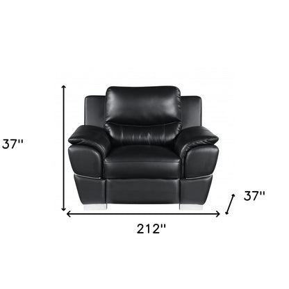Three Piece Indoor Black Genuine Leather Six Person Seating Set