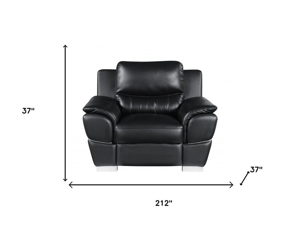 Three Piece Indoor Black Genuine Leather Six Person Seating Set