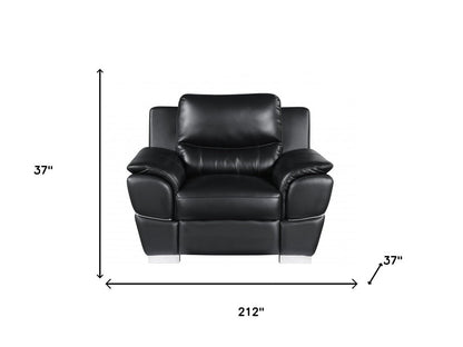 Three Piece Indoor Black Genuine Leather Six Person Seating Set