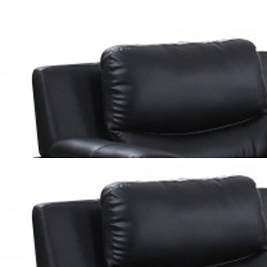 Three Piece Indoor Black Genuine Leather Six Person Seating Set