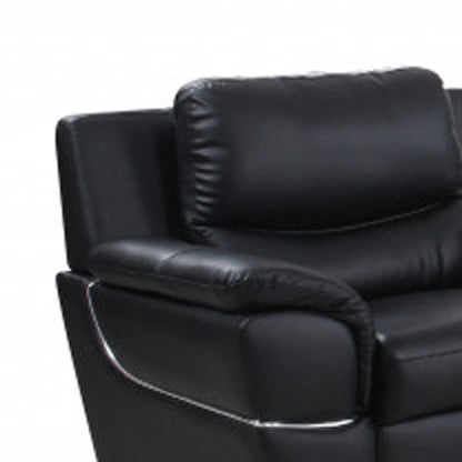 Three Piece Indoor Black Genuine Leather Six Person Seating Set