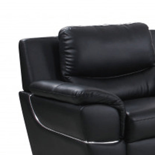 Three Piece Indoor Black Genuine Leather Six Person Seating Set