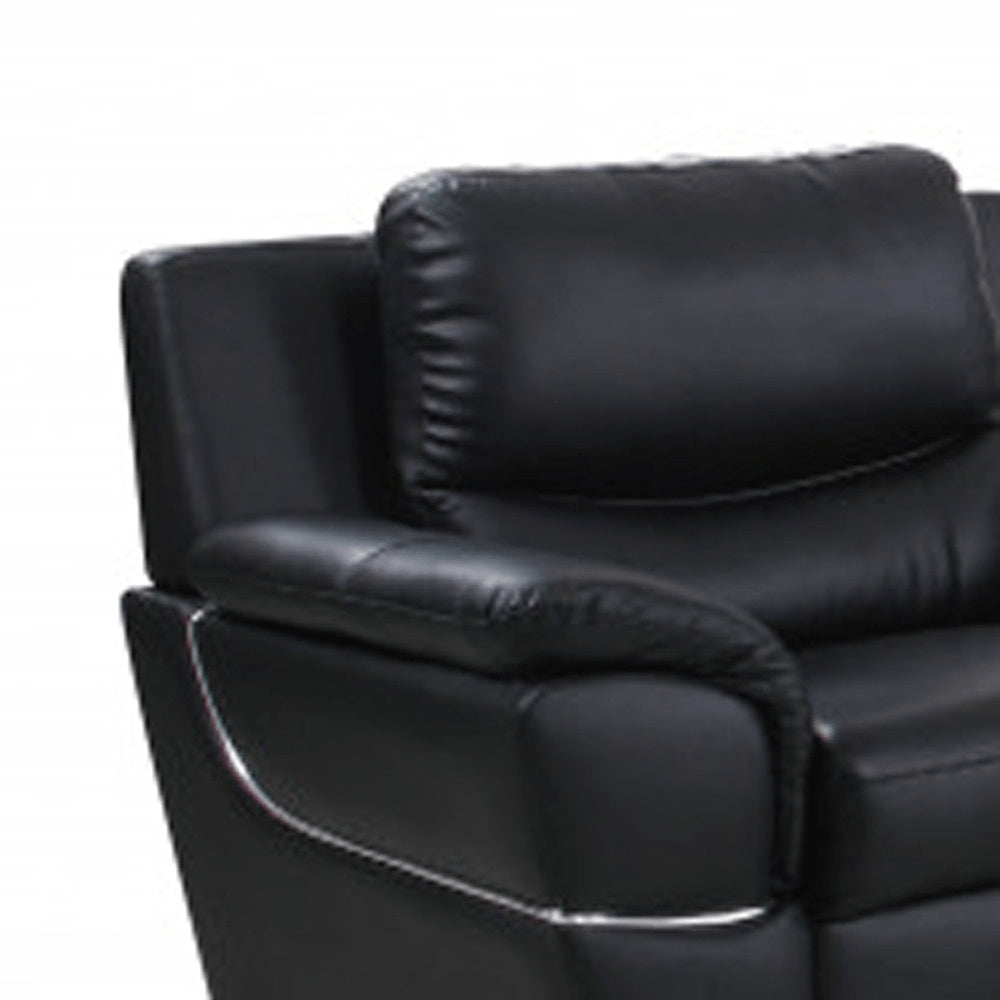 Three Piece Indoor Black Genuine Leather Six Person Seating Set