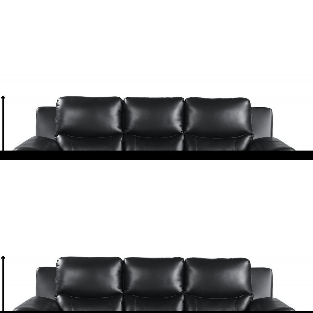 85" Black Leather Sofa With Silver Legs