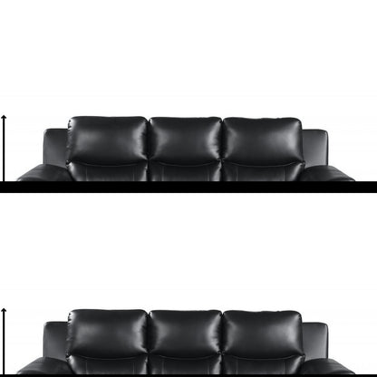 85" Black Leather Sofa With Silver Legs
