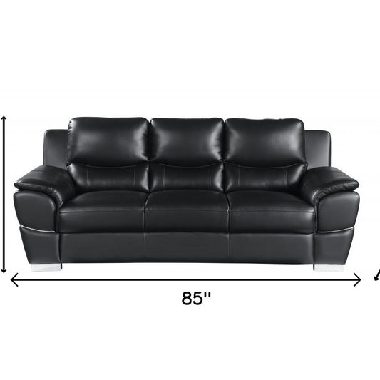 85" Black Genuine Leather Sofa