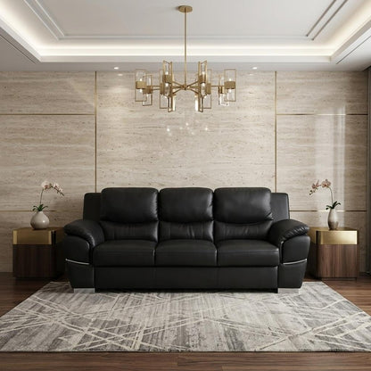 85" Black Leather Sofa With Silver Legs