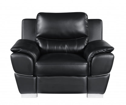 48" Black and Silver Leather Match Arm Chair