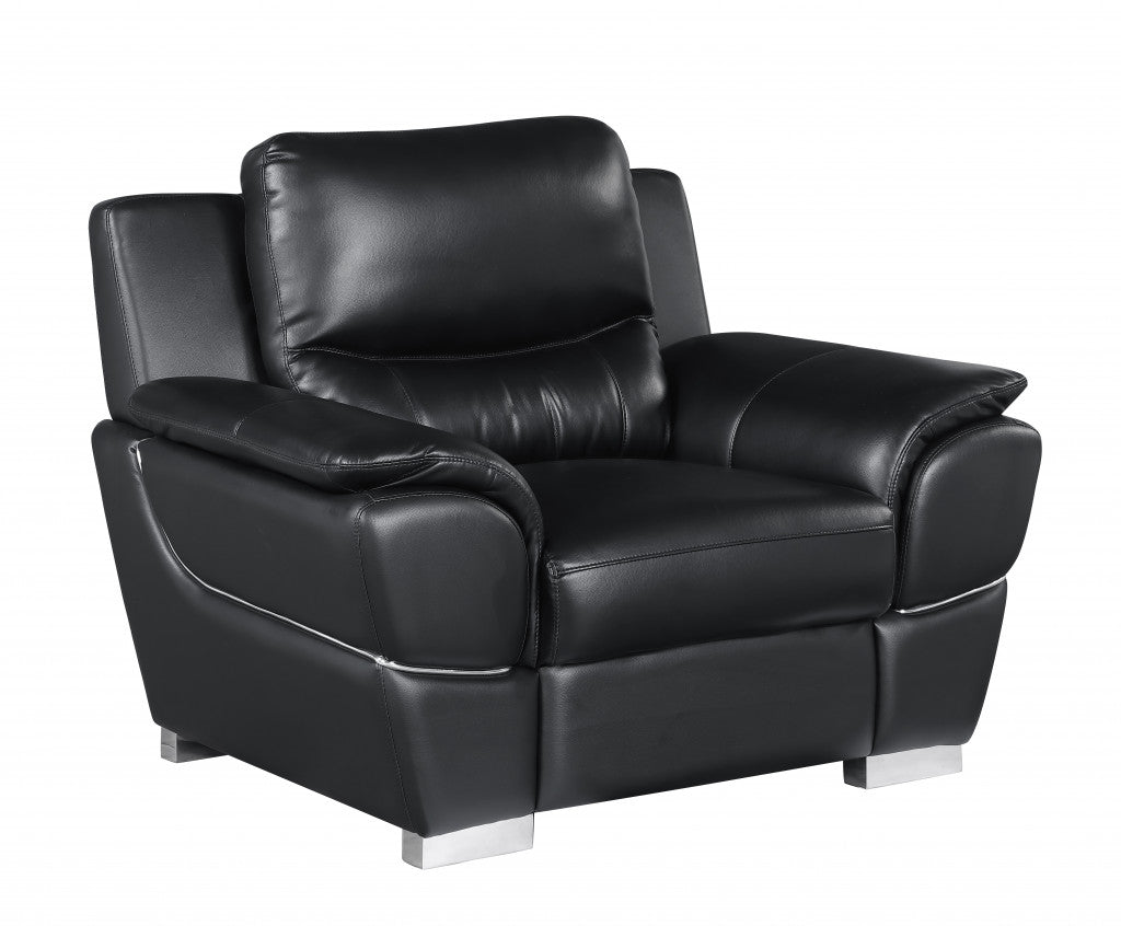 48" Black and Silver Leather Match Arm Chair