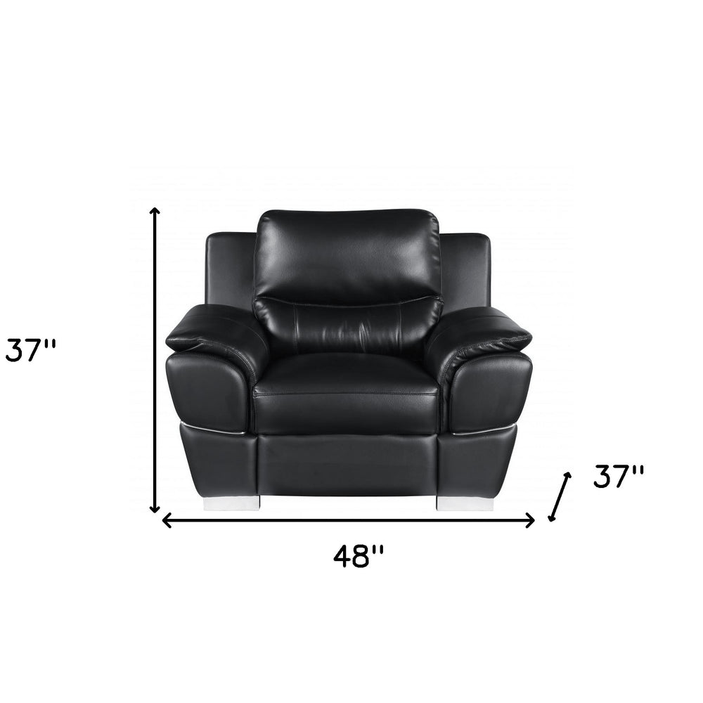48" Black And Silver Leather Match Club Chair