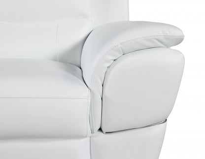 85" White Leather Sofa With Silver Legs