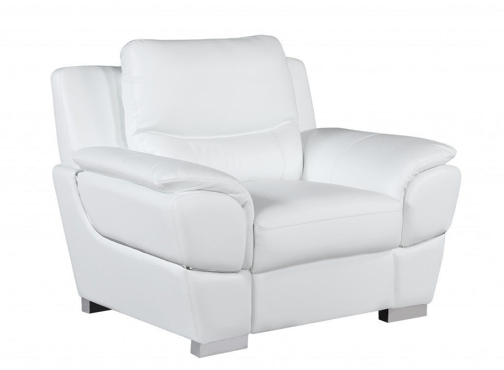 48" White and Silver Leather Match Arm Chair