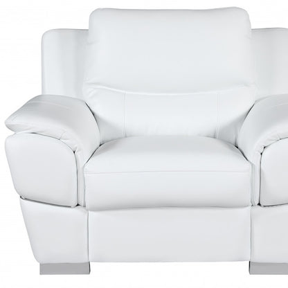 48" White And Silver Leather Match Club Chair