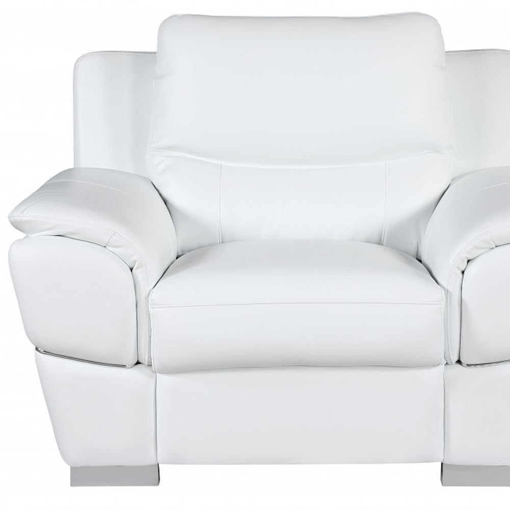 48" White And Silver Leather Match Club Chair