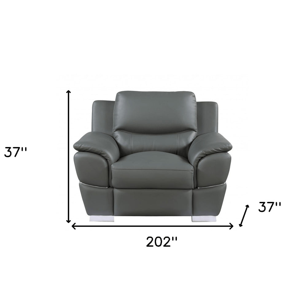 Three Piece Indoor Gray Genuine Leather Six Person Seating Set