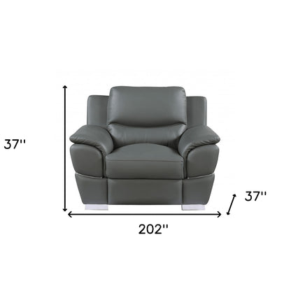 Three Piece Indoor Gray Genuine Leather Six Person Seating Set