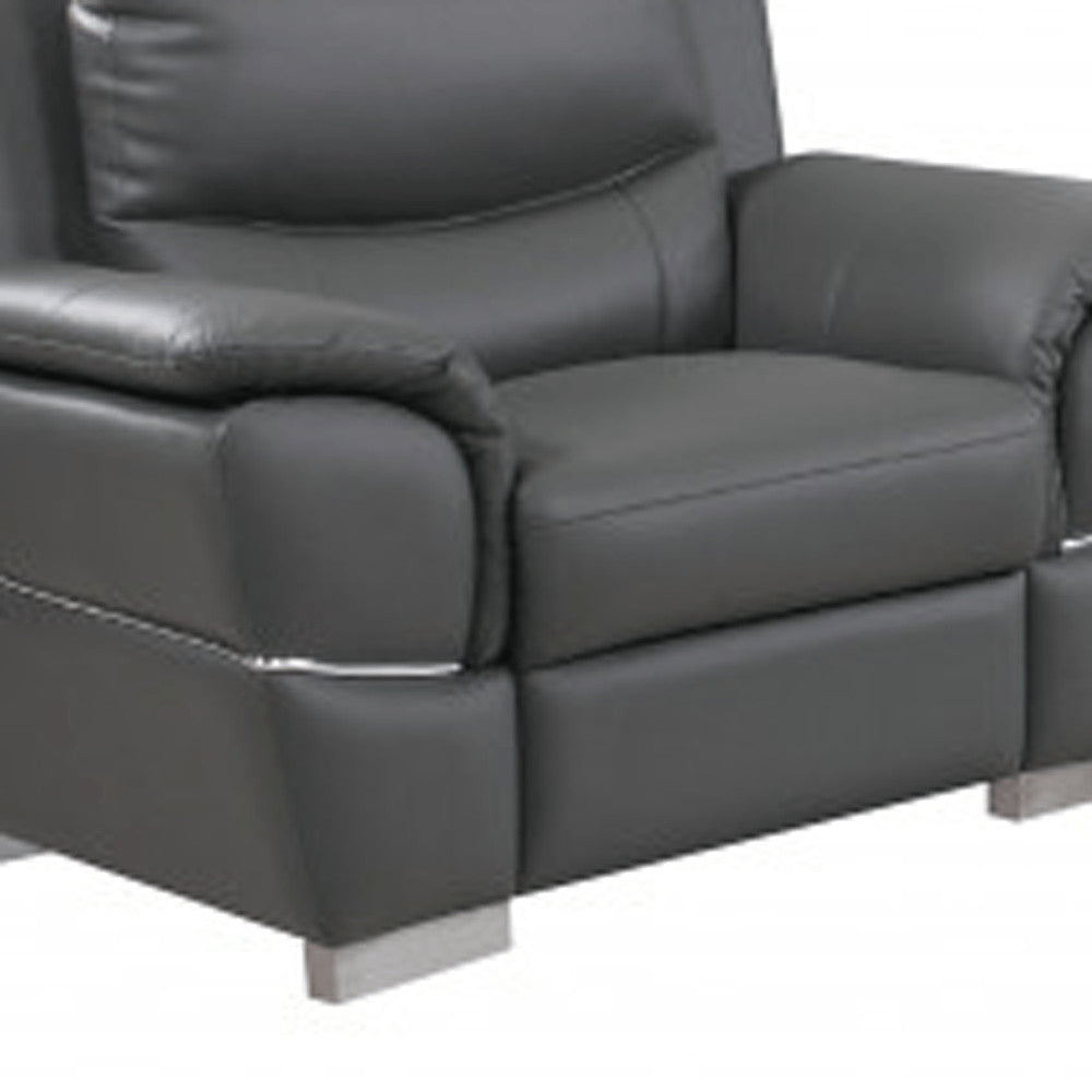 Three Piece Indoor Gray Genuine Leather Six Person Seating Set