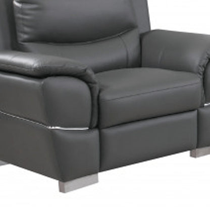 Three Piece Indoor Gray Genuine Leather Six Person Seating Set