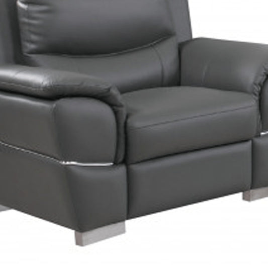 Three Piece Indoor Gray Genuine Leather Six Person Seating Set