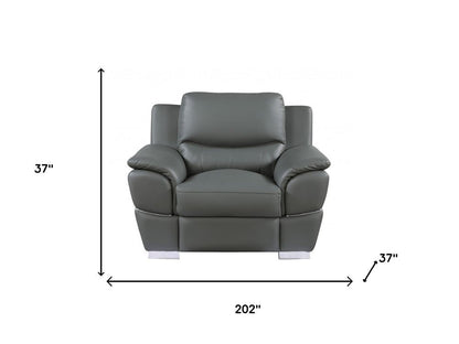 Three Piece Indoor Gray Genuine Leather Six Person Seating Set