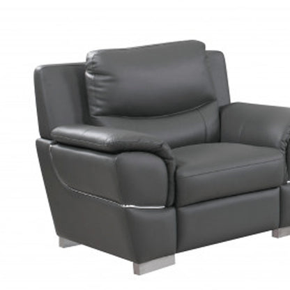 Three Piece Indoor Gray Genuine Leather Six Person Seating Set
