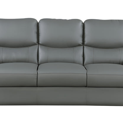 85" Gray Leather Sofa With Silver Legs