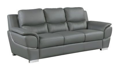 85" Gray Leather Sofa With Silver Legs