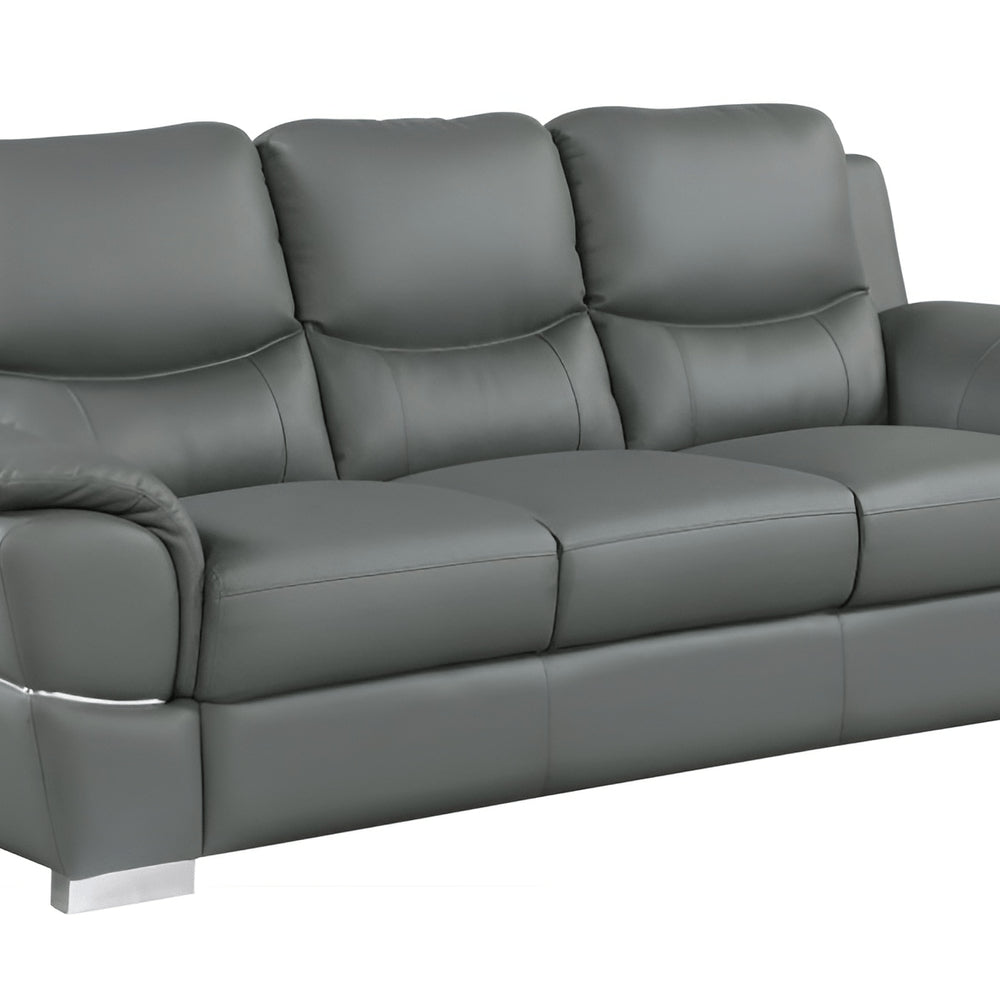 85" Gray Leather Sofa With Silver Legs