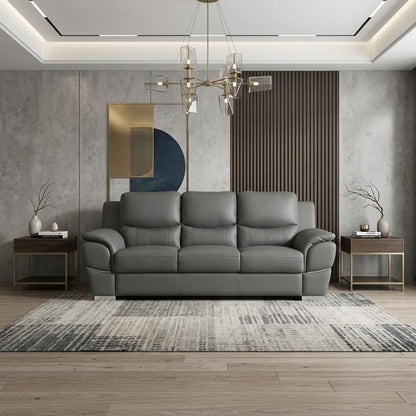 85" Gray Leather Sofa With Silver Legs